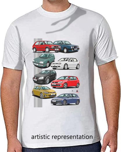 Classic VW Golf GTi Cars in various colours Multi T Shirt