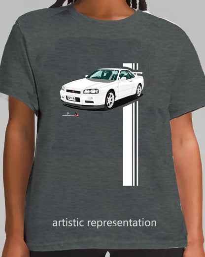 Nissan Skyline GTR 34 in White Art T Shirt