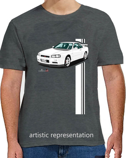 Nissan Skyline GTR 34 in White Art T Shirt