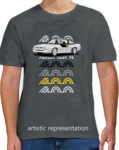 Opel Manta B2 400 in Silver with Quads Art T Shirt