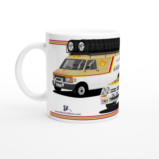 Gold Card Opel Manta 400 and Bedford Service Van Rally Car Mug