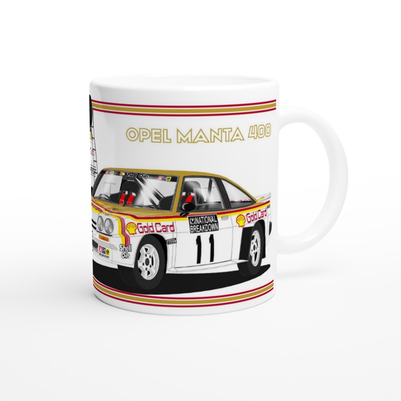 Gold Card Opel Manta 400 and Bedford Service Van Rally Car Mug