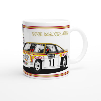 Gold Card Opel Manta 400 and Bedford Service Van Rally Car Mug