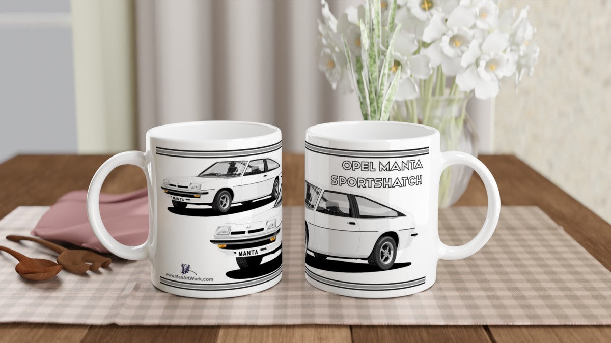 Opel Manta B Sportshatch in White Art Mug