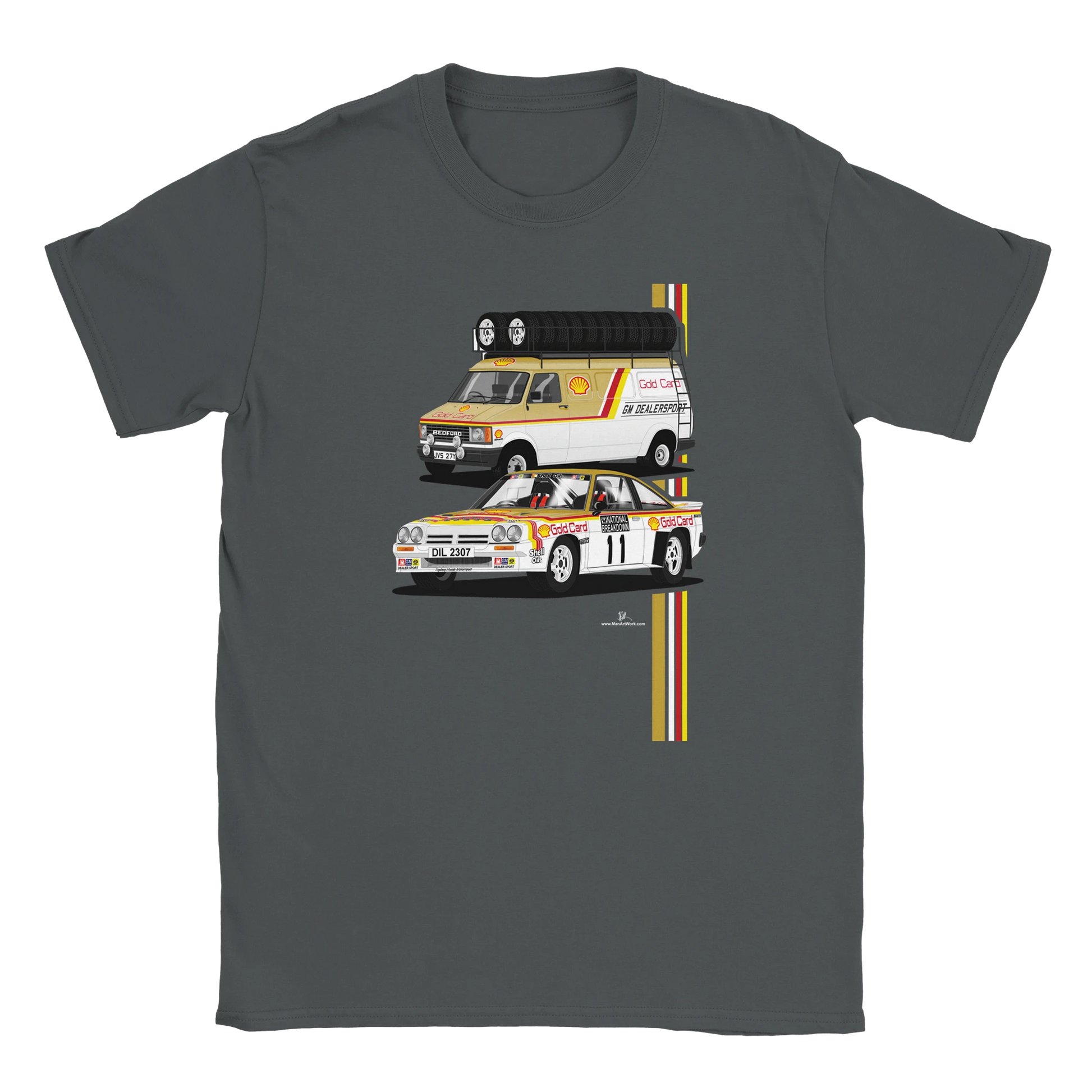 Opel Manta 400 Rally Gold Card with Bedford Van T Shirt (Grey)