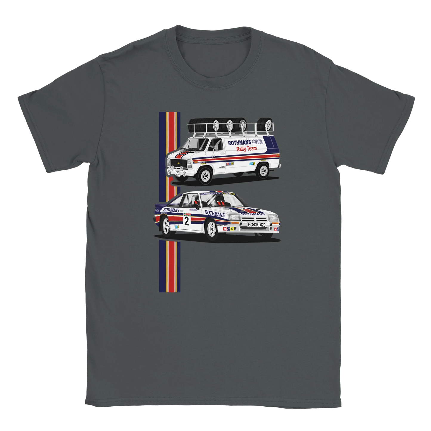 Opel Manta 400 Rothmans with GMC Support Van Rally T Shirt (grey)