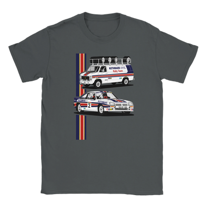 Opel Manta 400 Rothmans with GMC Support Van Rally T Shirt (grey)