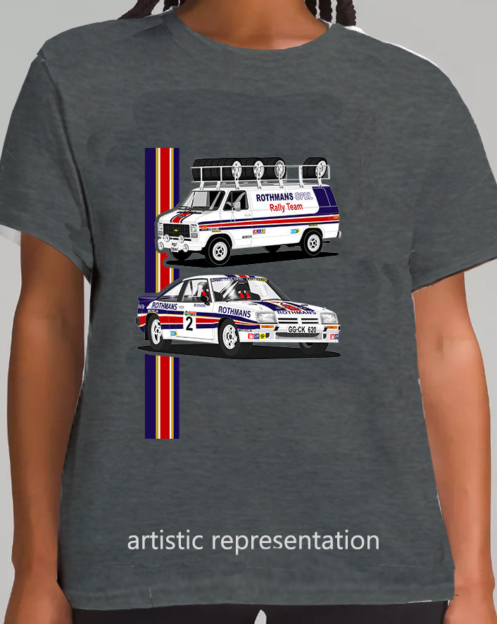 Opel Manta 400 Rothmans with GMC Support Van Rally T Shirt (grey)