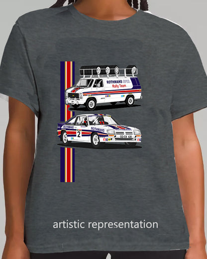 Opel Manta 400 Rothmans with GMC Support Van Rally T Shirt (grey)