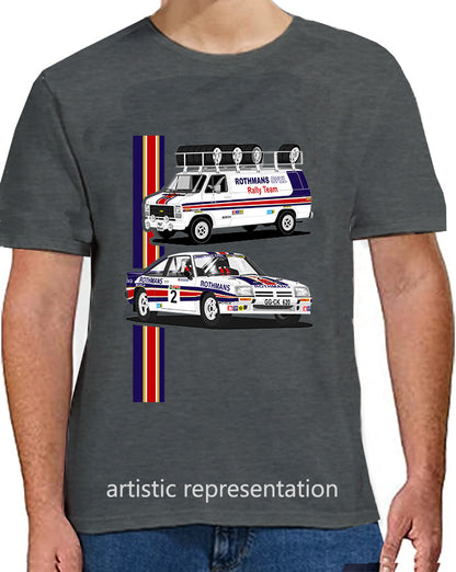 Opel Manta 400 Rothmans with GMC Support Van Rally T Shirt (grey)