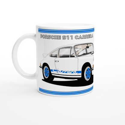 Porsche 911 Carrera in White & Blue Art Mug