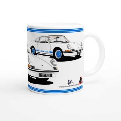 Porsche 911 Carrera in White & Blue Art Mug