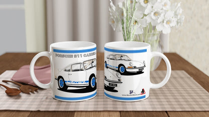 Porsche 911 Carrera in White & Blue Art Mug