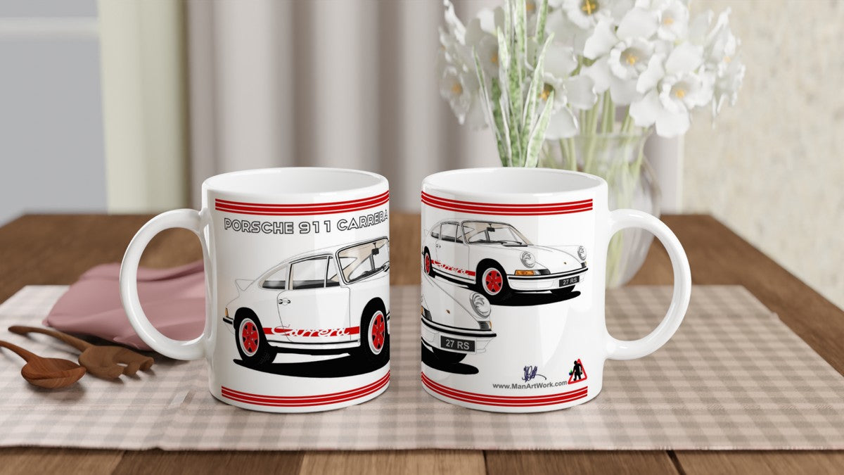 Porsche 911 Carrera in White & Red Art Mug