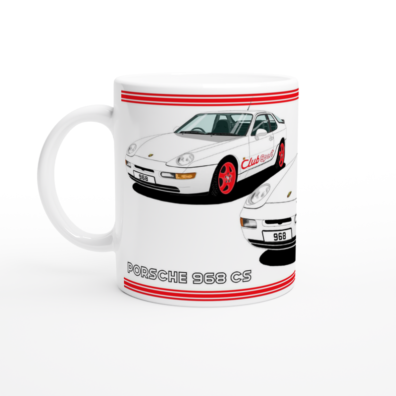 Porsche 968 ClubSport in White with Red Lettering Art Mug