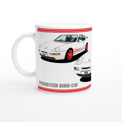 Porsche 968 ClubSport in White with Red Lettering Art Mug