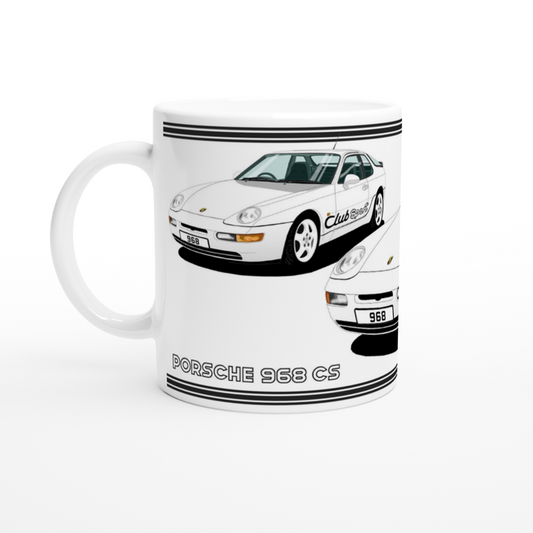 Porsche 968 ClubSport in White with Black Lettering Art Mug