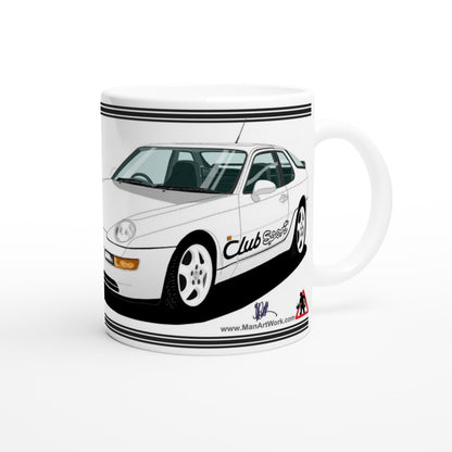 Porsche 968 ClubSport in White with Black Lettering Art Mug