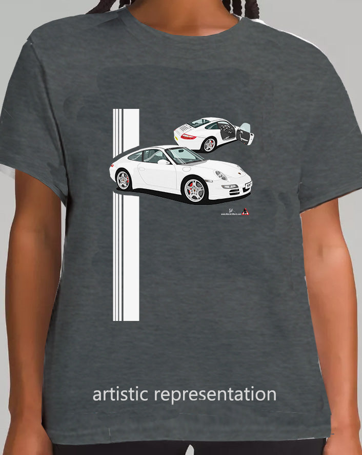 Porsche 997 (911) Carrera  in White & Black T Shirt