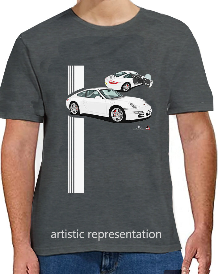 Porsche 997 (911) Carrera  in White & Black T Shirt