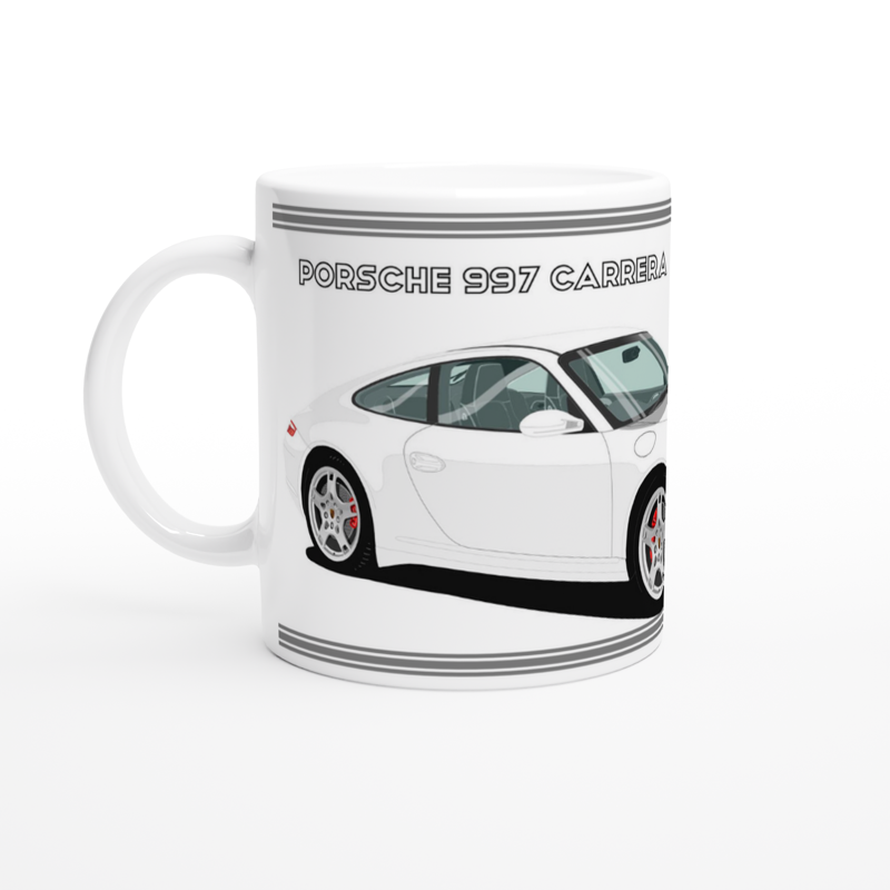 Porsche 997 (911) Carrera in White & Black Art Mug