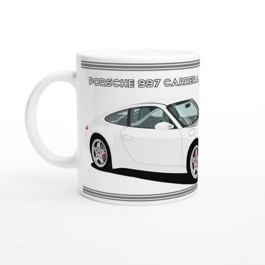 Porsche 997 (911) Carrera in White & Black Art Mug