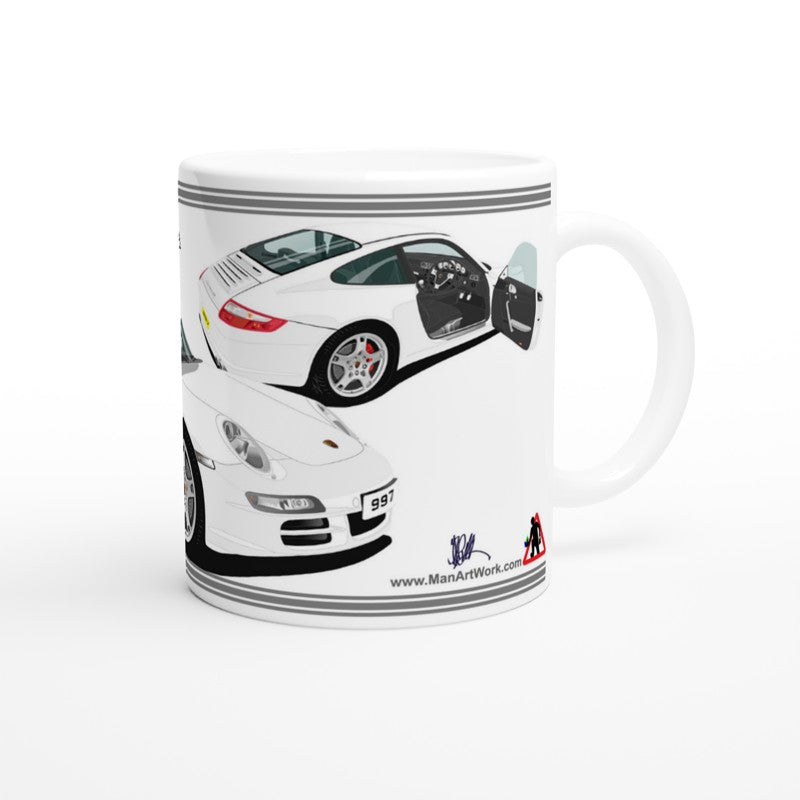 Porsche 997 (911) Carrera in White & Black Art Mug