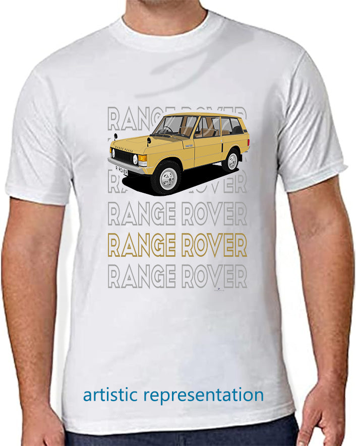 Range  Rover Classic 3 Door in Beige Art T Shirt (Words)
