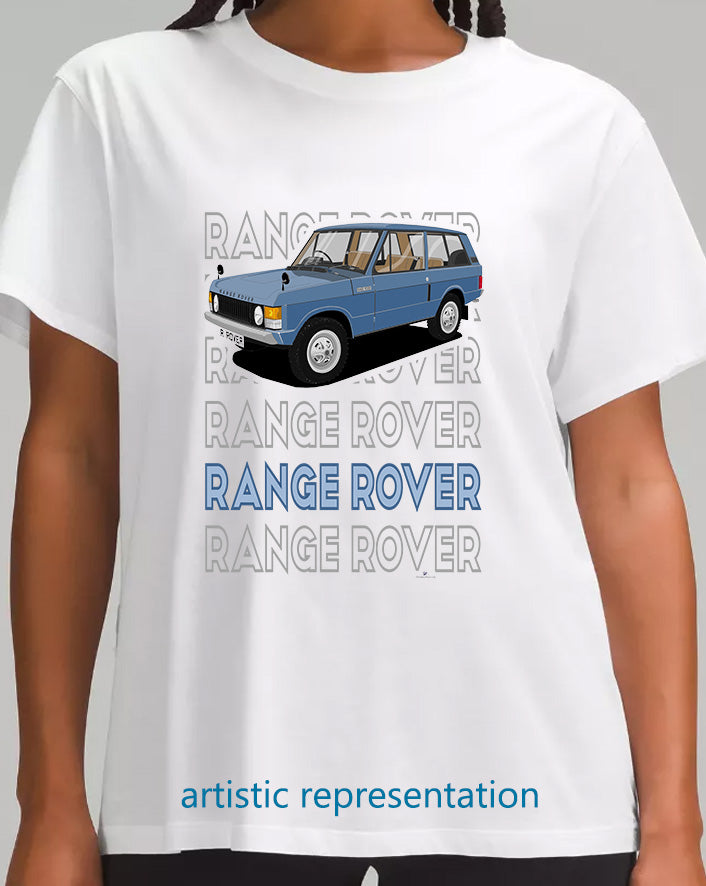 Range  Rover Classic 3 Door in Blue Art T Shirt (Words)