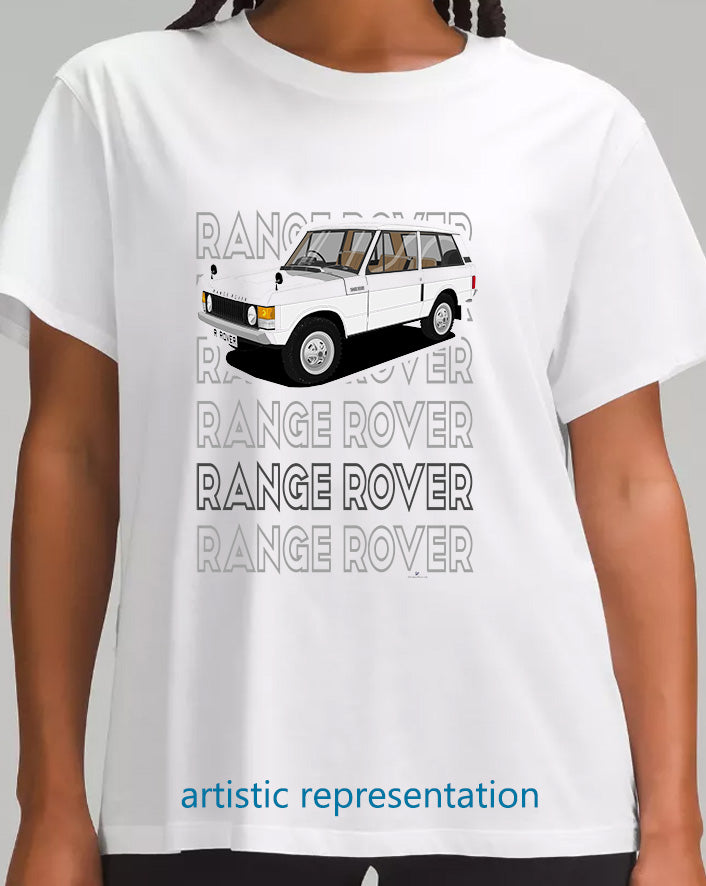 Range  Rover Classic 3 Door in White Art T Shirt (Words)