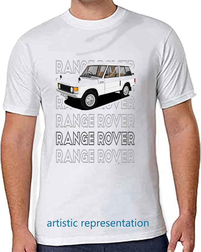 Range  Rover Classic 3 Door in White Art T Shirt (Words)
