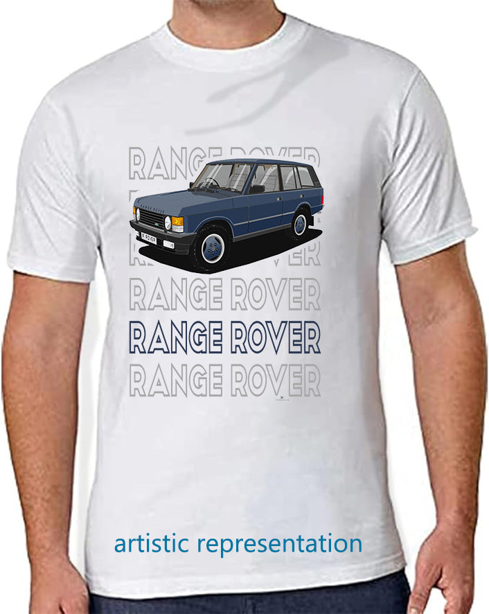 Range  Rover Classic 5 Door facelift in Blue Art T Shirt (Words)