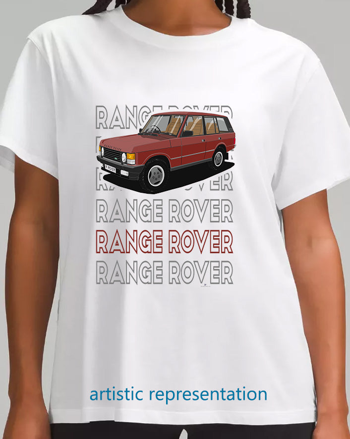 Range  Rover Classic 5 Door facelift in Red Art T Shirt (Words)