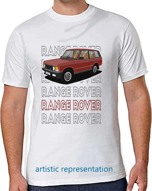 Range  Rover Classic 5 Door facelift in Red Art T Shirt (Words)