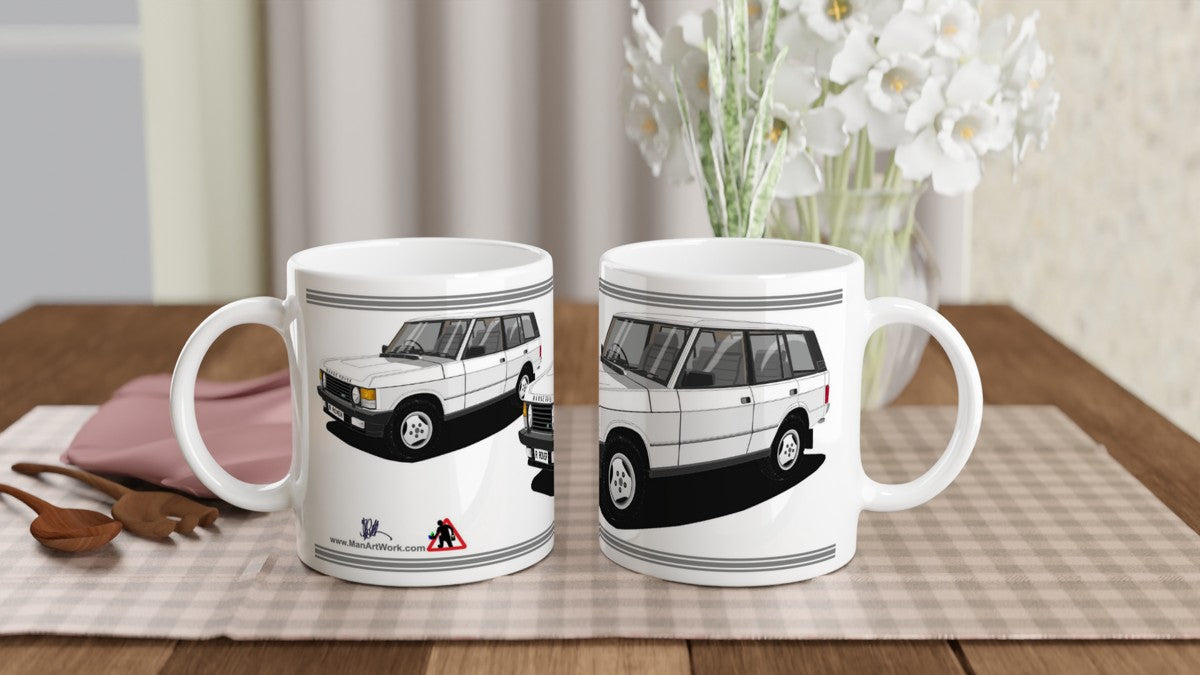 Range Rover Classic 5 Door facelift in White Art Mug
