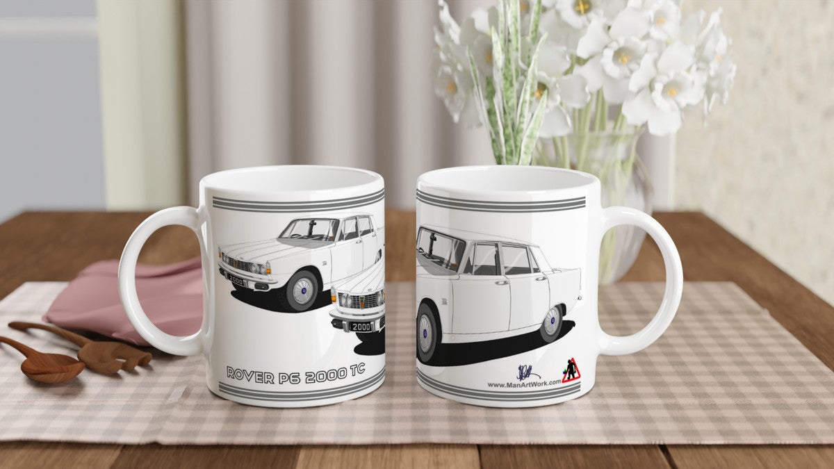 Rover P6 S1 2000 TC in White Art Mug