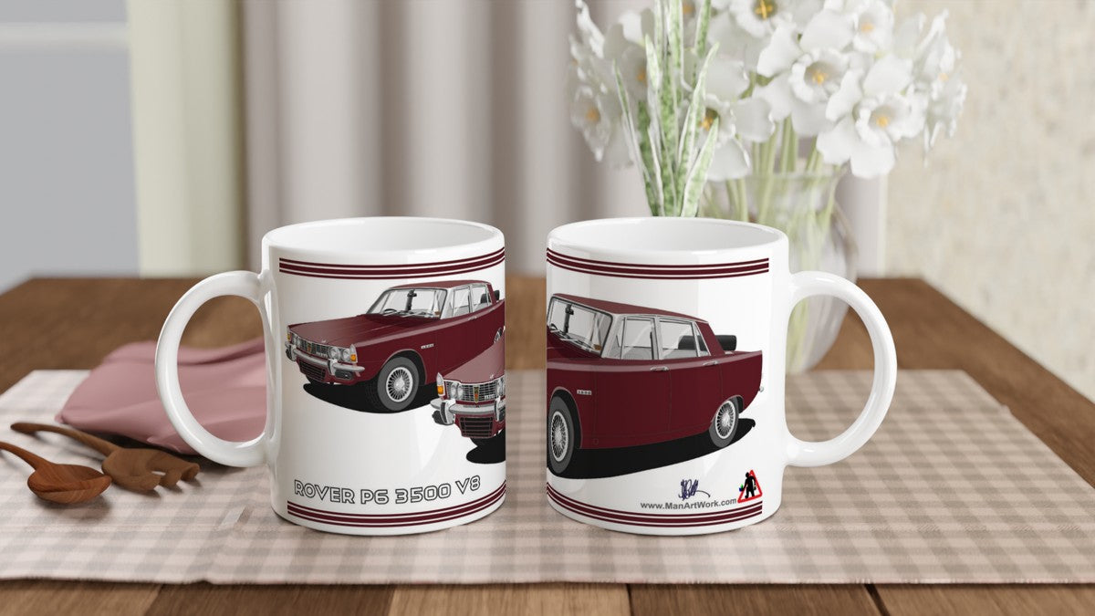 Rover P6 S1 3500 V8 in Burgundy Art Mug