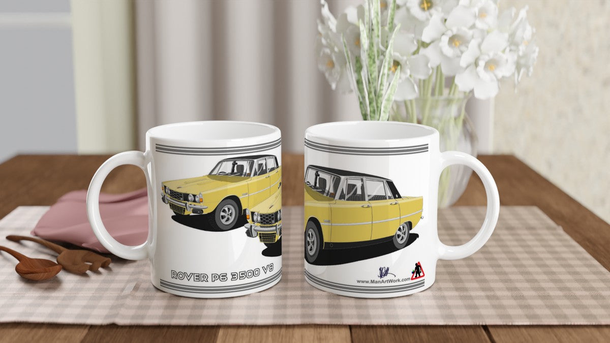 Rover P6 S2 3500 V8 in Yellow Art Mug