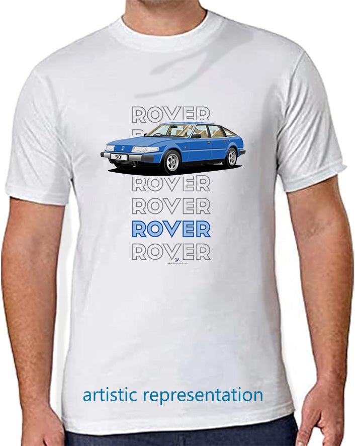 Rover SD1 S1 in Blue Art T Shirt (Words)