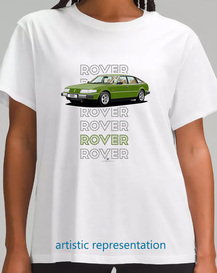 Rover SD1 S1 in Green Art T Shirt (Words)