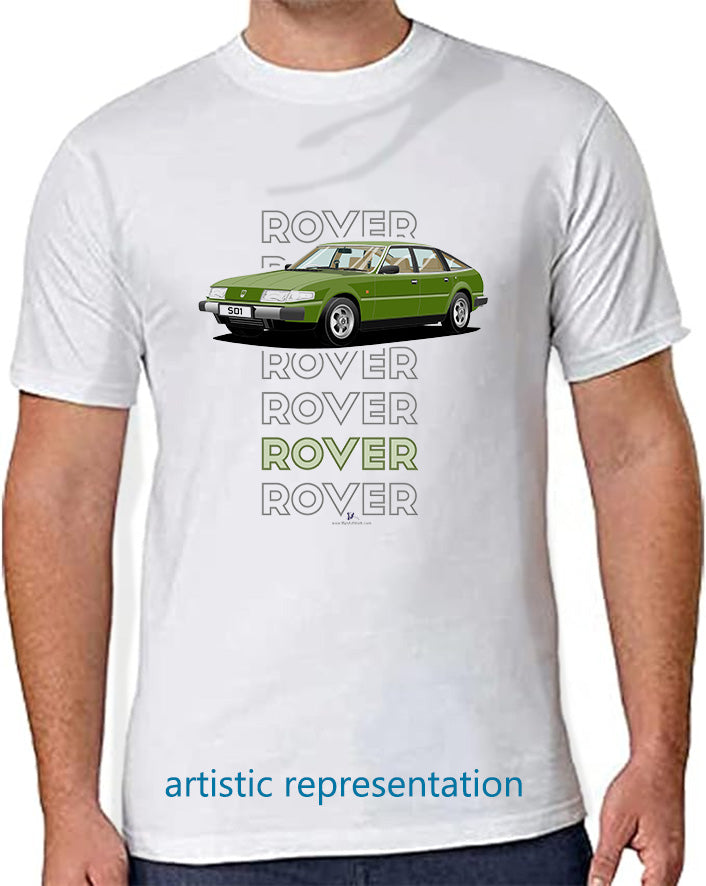 Rover SD1 S1 in Green Art T Shirt (Words)