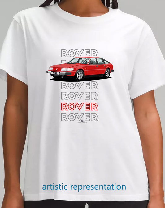 Rover SD1 S1 in Red Art T Shirt (Words)