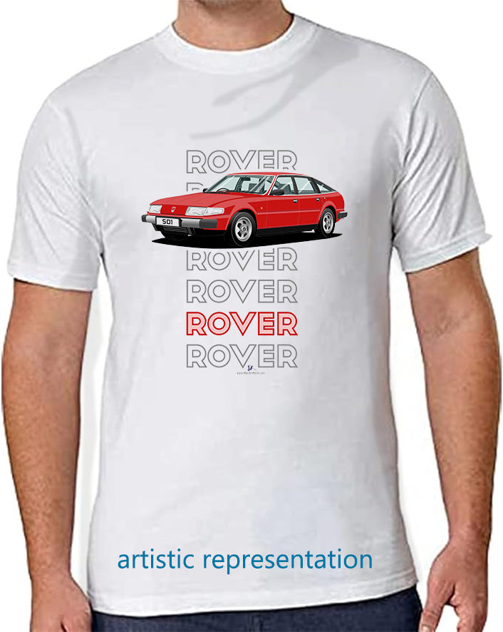 Rover SD1 S1 in Red Art T Shirt (Words)