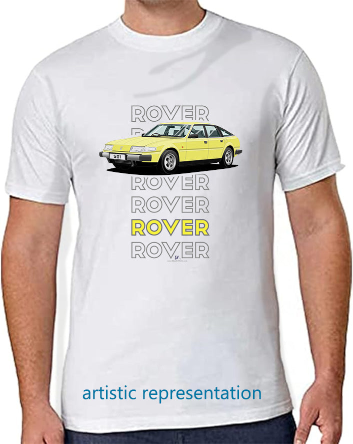 Rover SD1 S1 in Yellow Art T Shirt (Words)
