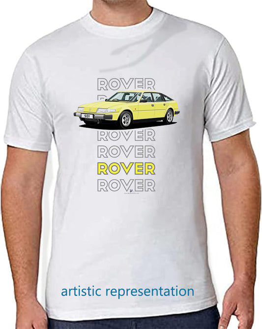 Rover SD1 S1 in Yellow Art T Shirt (Words)
