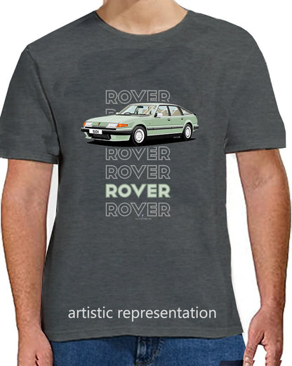 Rover SD1 S2 in Green Art T Shirt (Words)