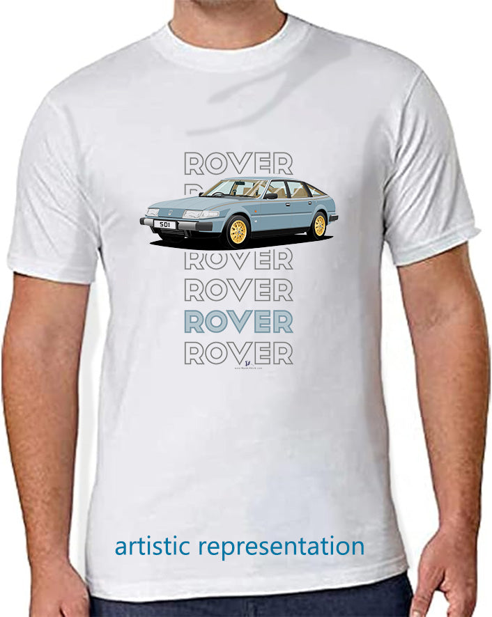 Rover SD1 S1 V8S in Blue Art T Shirt (Words)