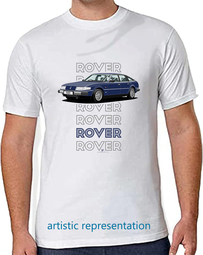 Rover SD1 S1 V8 SE in Blue Art T Shirt (Words)
