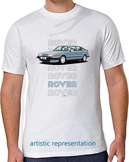 Rover SD1 S2 Vanden Plas in Blue Art T Shirt (Words)