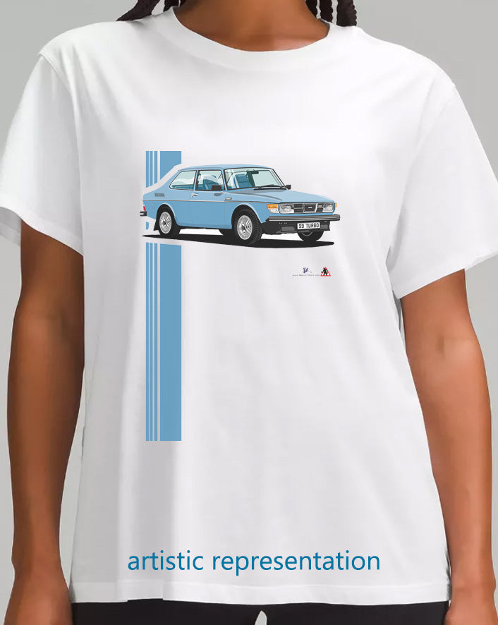 Saab 99 Turbo 2 Door T Shirt (Blue car)